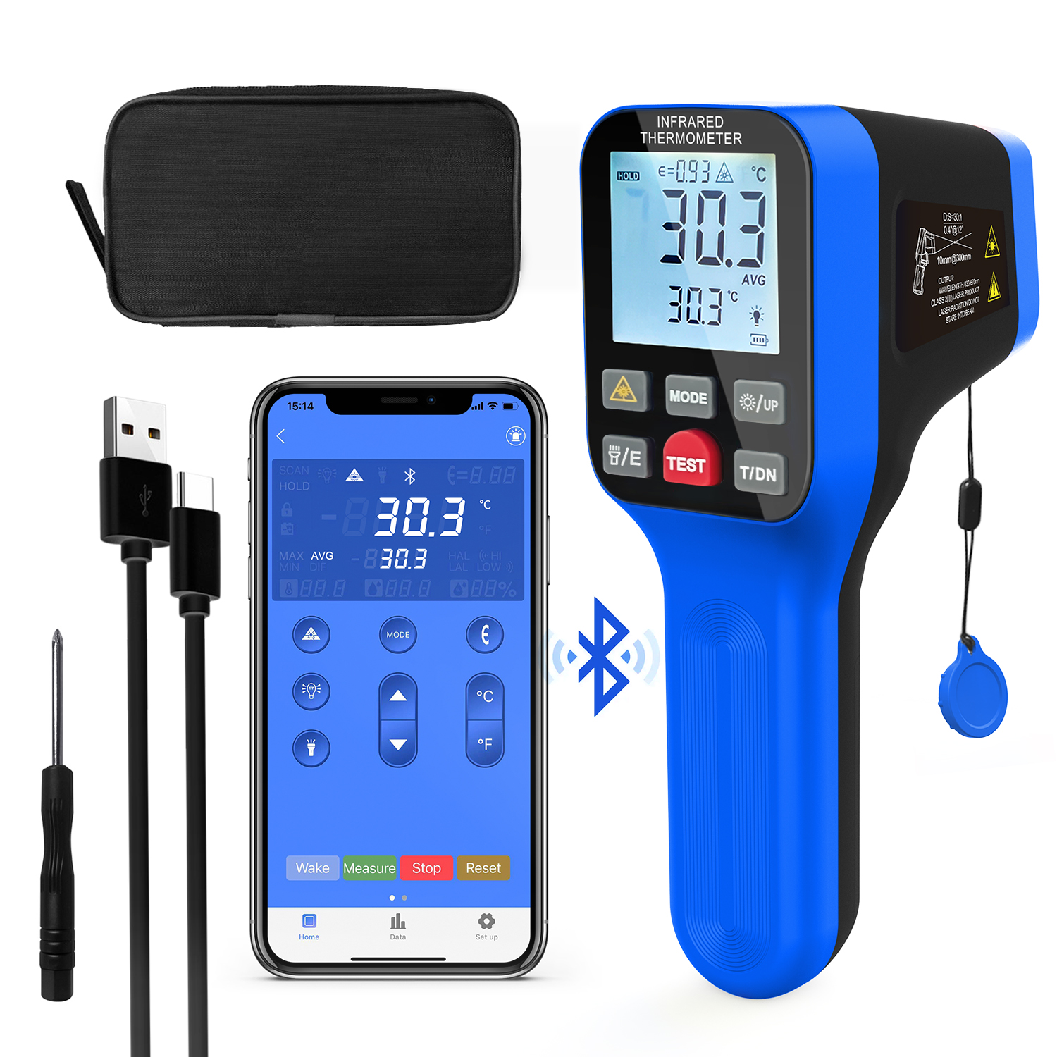 Industrial Laser Temperature Gun - 1600B-APP Infrared Thermometer -50~1600°C High Temperature