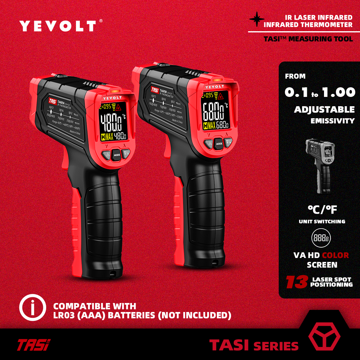 Industrial Laser Temperature Gun - YEVOLT TA601 Series Digital Infrared Thermometer