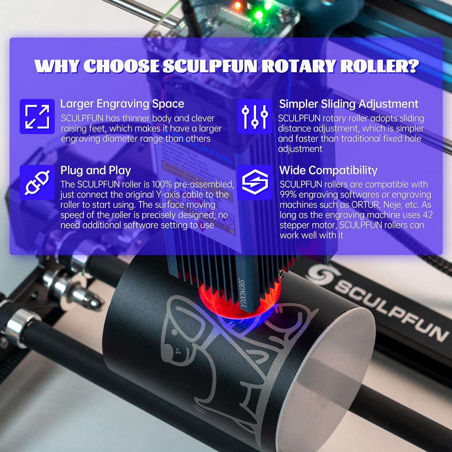 SCULPFUN Laser Rotary Roller L – Rotary Axis Laser Engraver recenzja i cena