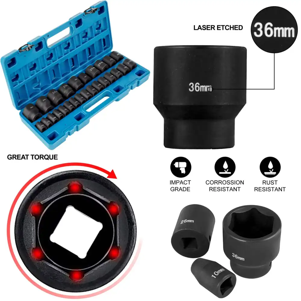 Metric Impact Socket Set, CR-V – Industrial Laser Etching recenzja i cena
